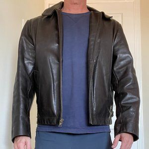 Vintage Brown Leather Bomber Jacket
